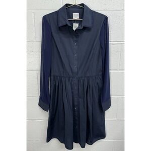 NWT Pink Tartan Tunic Shirt Dress Navy Blue Sheer Sleeve Button Front / Size 8